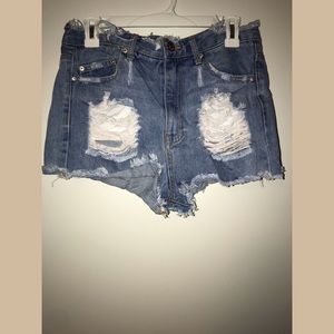 Distressed denim shorts
